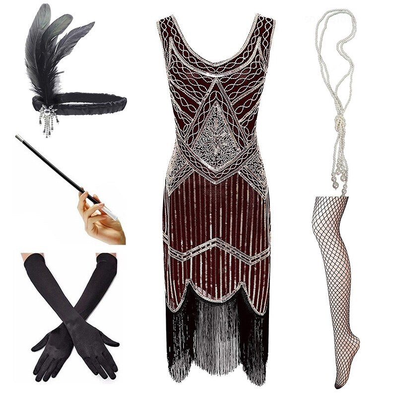 Vintage 1920 Burgundy Dress