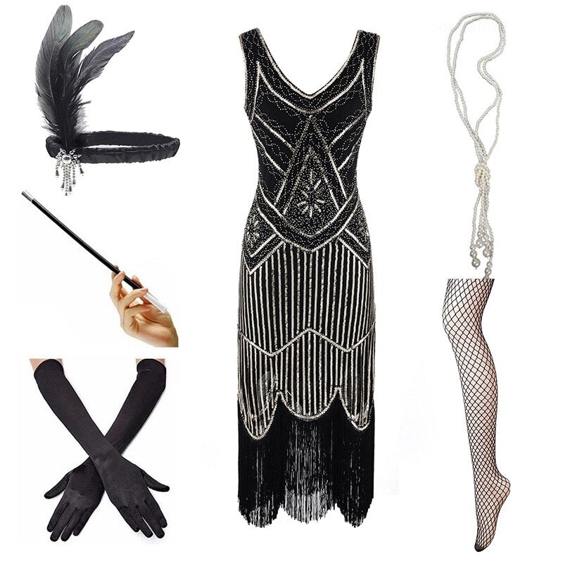 Vintage 1920 Black Gold Dress