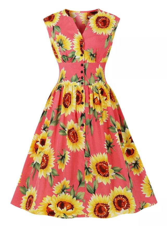 Vintage 1950 Pink Flowers Dress
