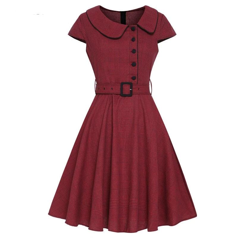 Burgundy Short Sleeve Vintage 50s Dress