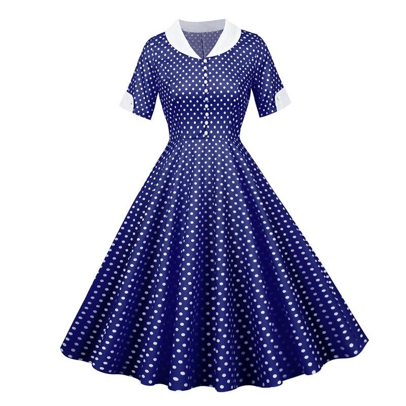 Vintage 50&#39;er blå prikket kjole