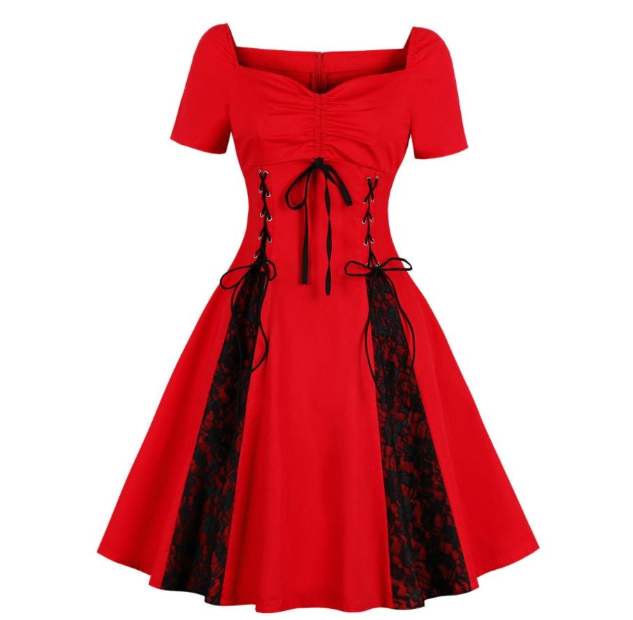 Red Plus Size 50s Vintage Dress