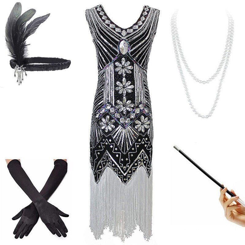 Vintage 1920s Dress Silver Black