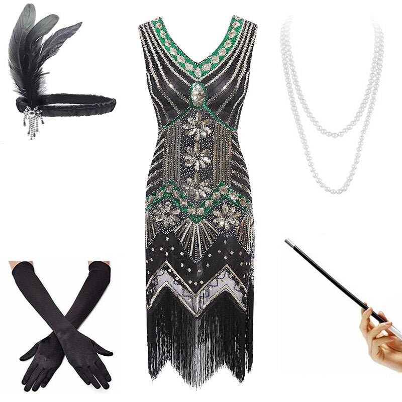 Green Gold 1920s Vintage Dress
