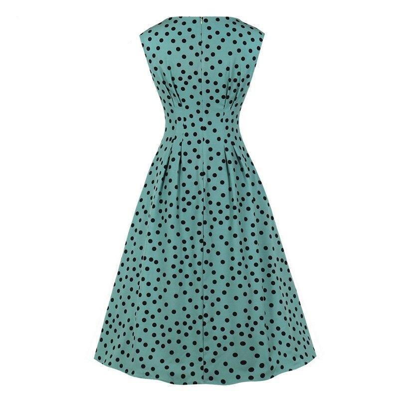 Vintage 1950s Dress Green Black Polka Dots