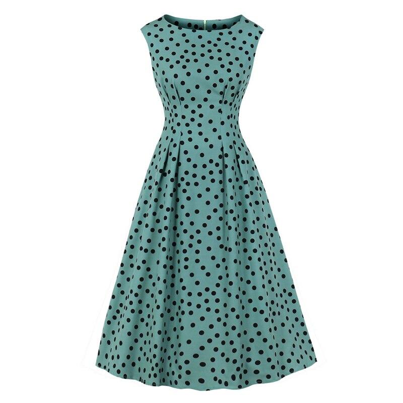 Vintage 1950&#39;er-kjole, grøn, sort polka prikker