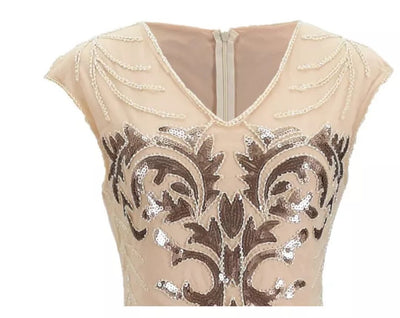Vintage 1920s Art Deco Beige Dress