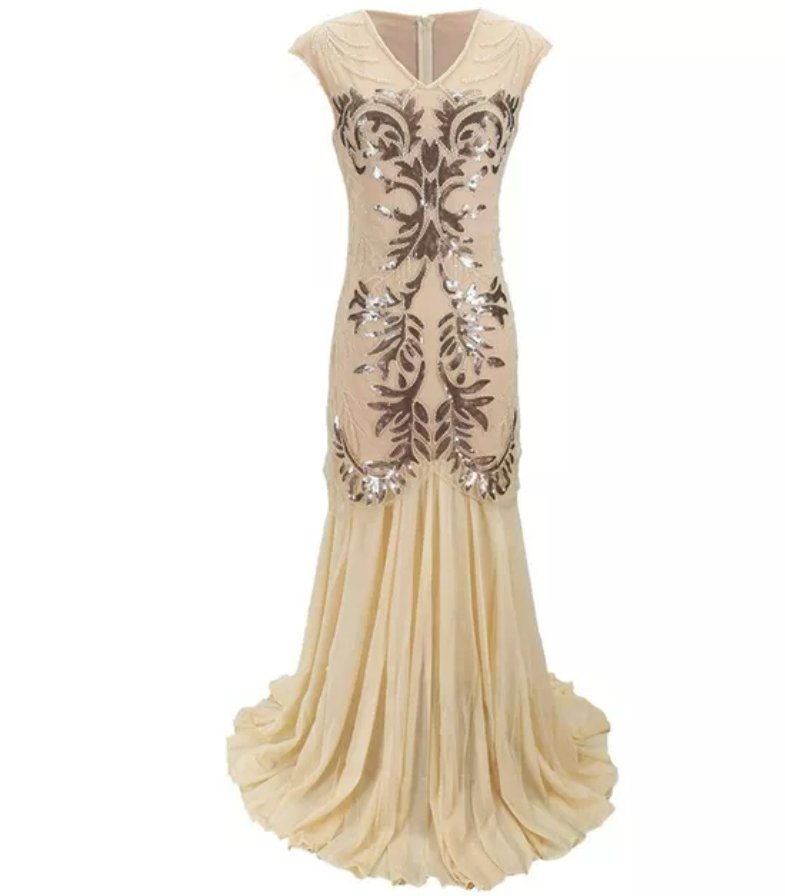 Vintage 1920s Art Deco Beige Dress
