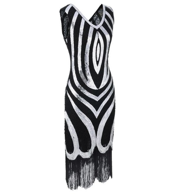 Black Beading 1920s Vintage Dress