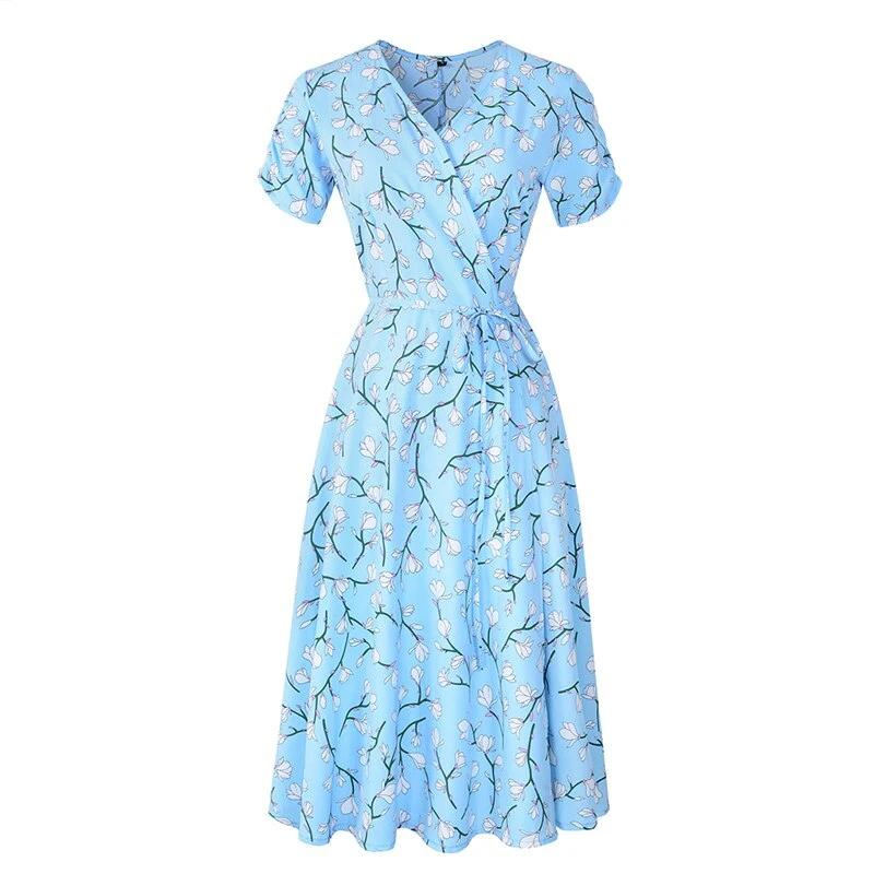 Floral 1940s Vintage Dress Blue