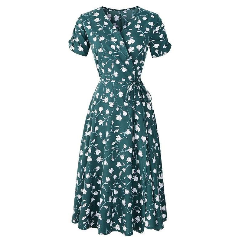Floral 1940s Vintage Dress Green