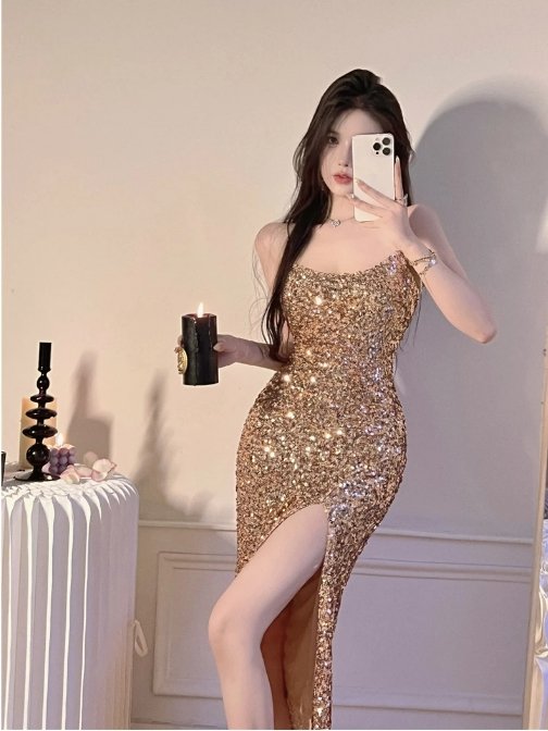 Vintage 1940s Bodycon Khaki Dress