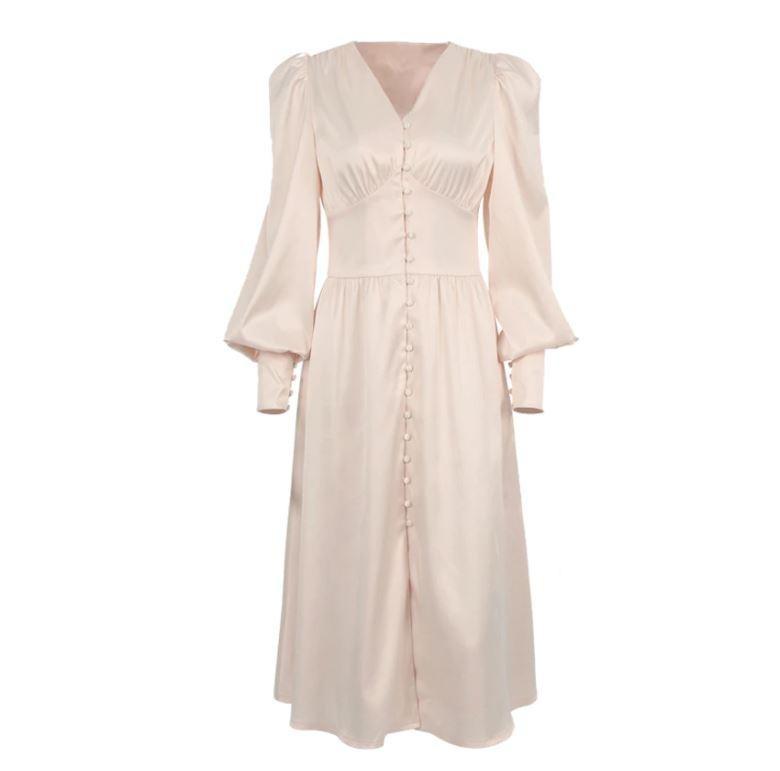 Beige Satin 1940s Vintage Dress