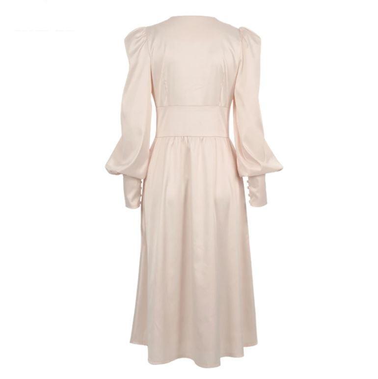 Beige Satin 1940s Vintage Dress