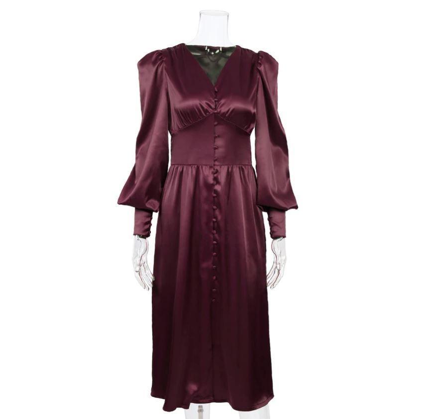 Burgundy Satin 1940s Vintage Dress