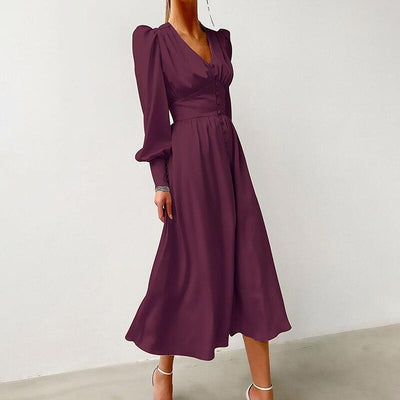 Burgundy Satin 1940s Vintage Dress