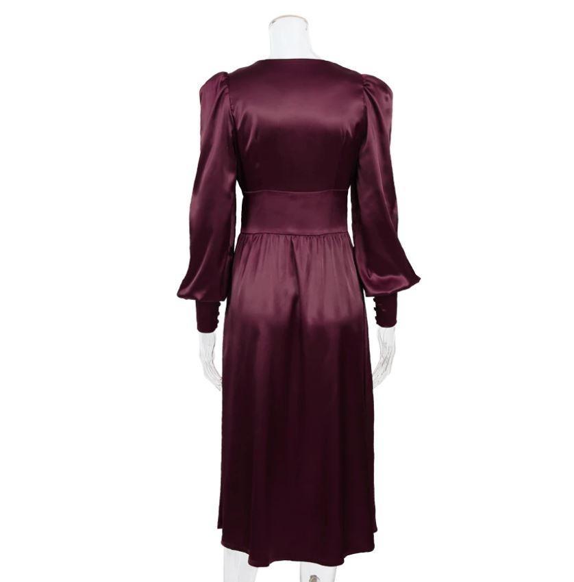 Burgundy Satin 1940s Vintage Dress