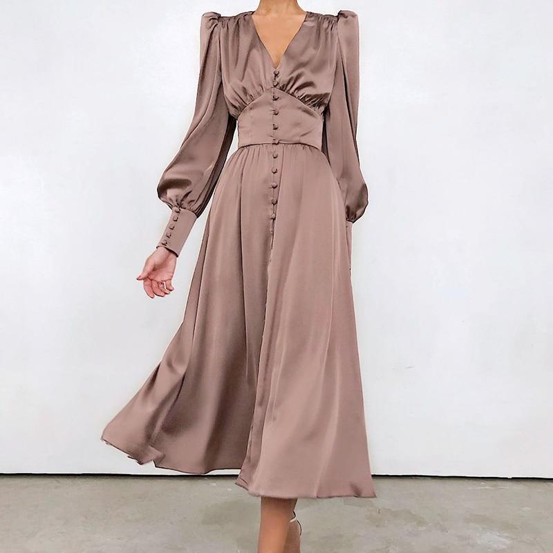Brown Satin 1940s Vintage Dress