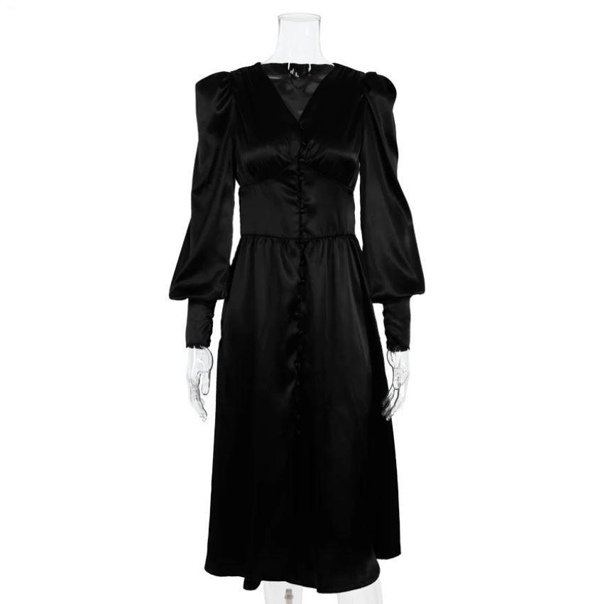 Black Satin 1940s Vintage Dress