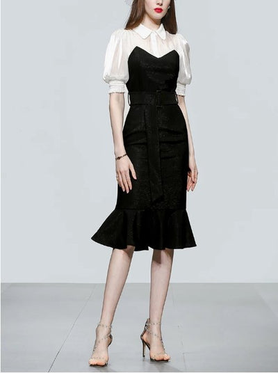 Black High Waist 1940s Vintage Dress