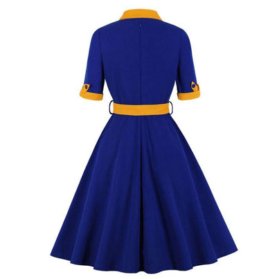 Blue Yellow Autumn Vintage Dress