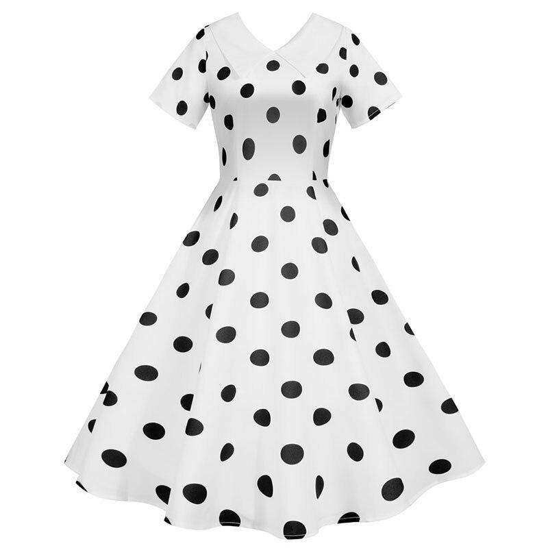 White Vintage Dress With Black Dots