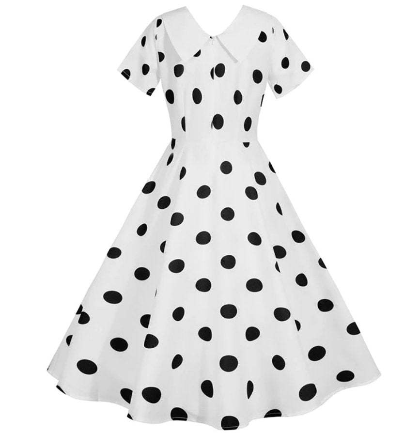 White Vintage Dress With Black Dots