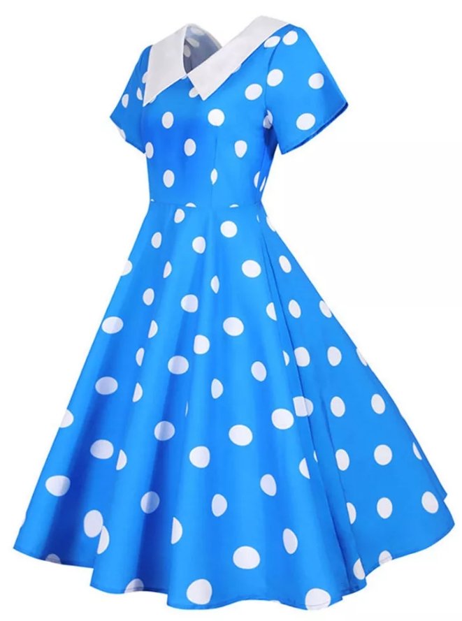 Blue Vintage Dress With White Polka Dots