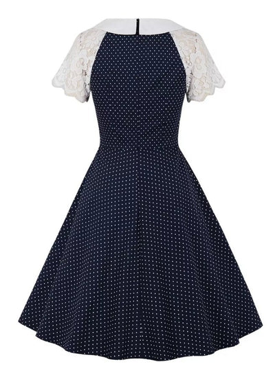 Blue Vintage Dress With Lace Collar