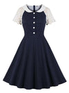 Blue Vintage Dress With Lace Collar
