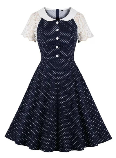 Blue Vintage Dress With Lace Collar