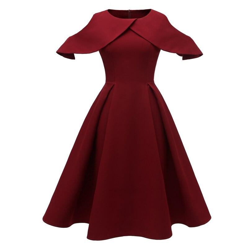Burgundy Ruffle Collar Vintage Dress