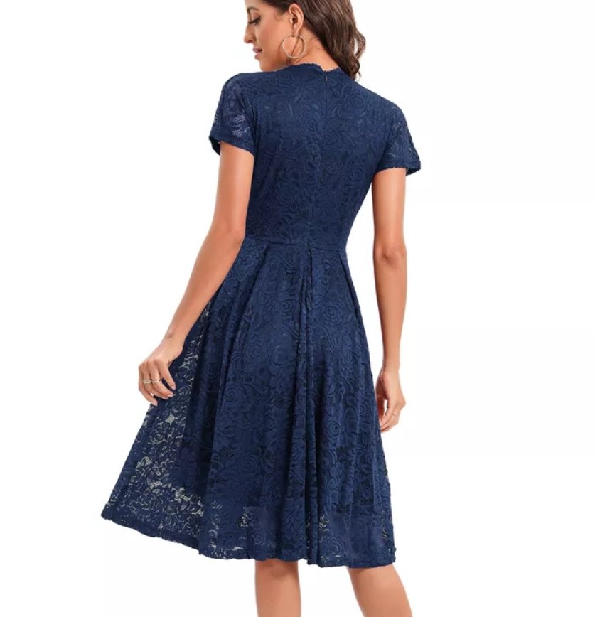 Navy Blue Embroidery Vintage Dress