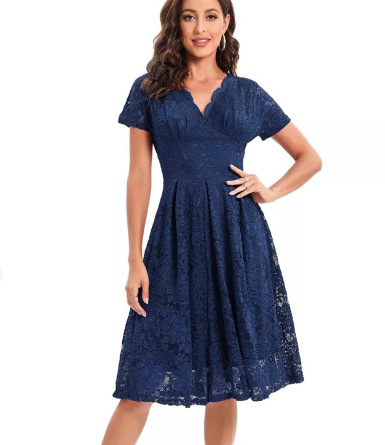 Navy Blue Embroidery Vintage Dress