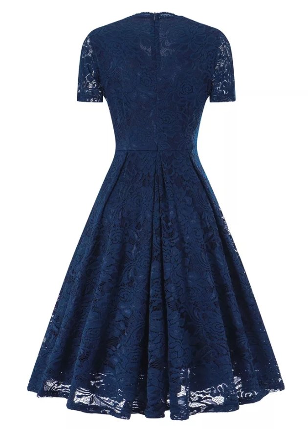 Navy Blue Embroidery Vintage Dress