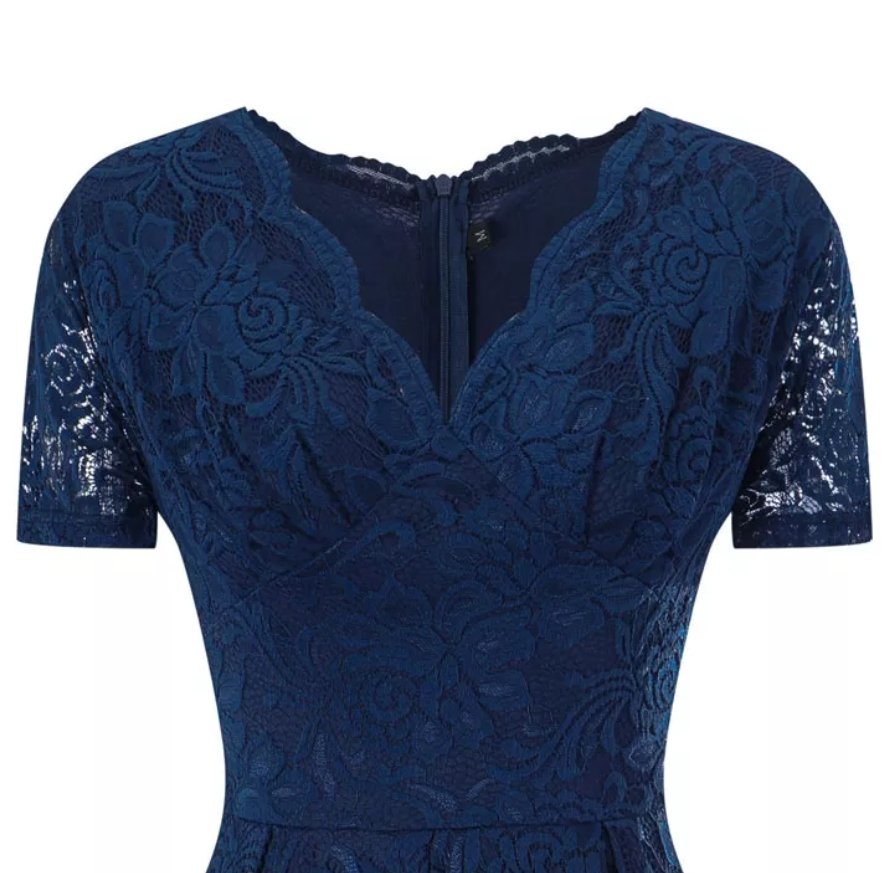 Navy Blue Embroidery Vintage Dress