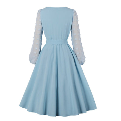 Sky Blue Embroidery Vintage Dress