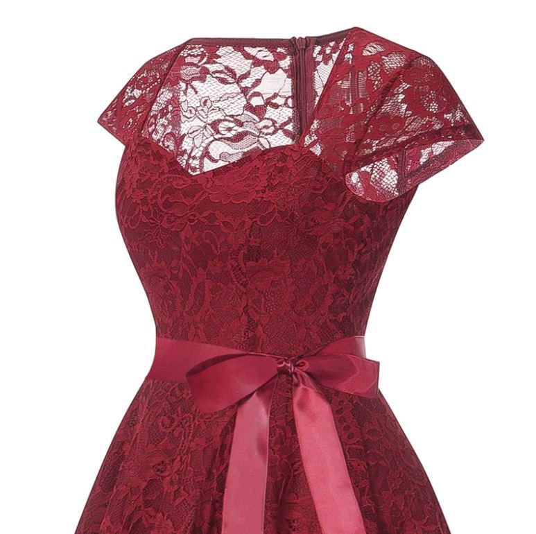 Burgundy Embroidery Vintage Dress