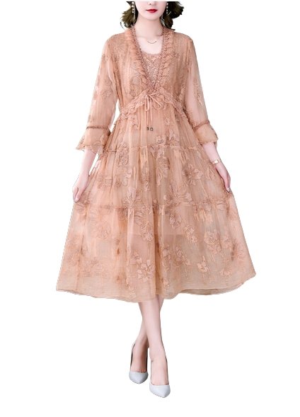 Floral Embroidery Vintage Dress