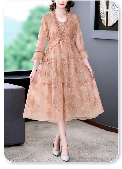 Floral Embroidery Vintage Dress