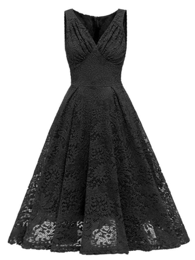 Sort broderi vintage kjole