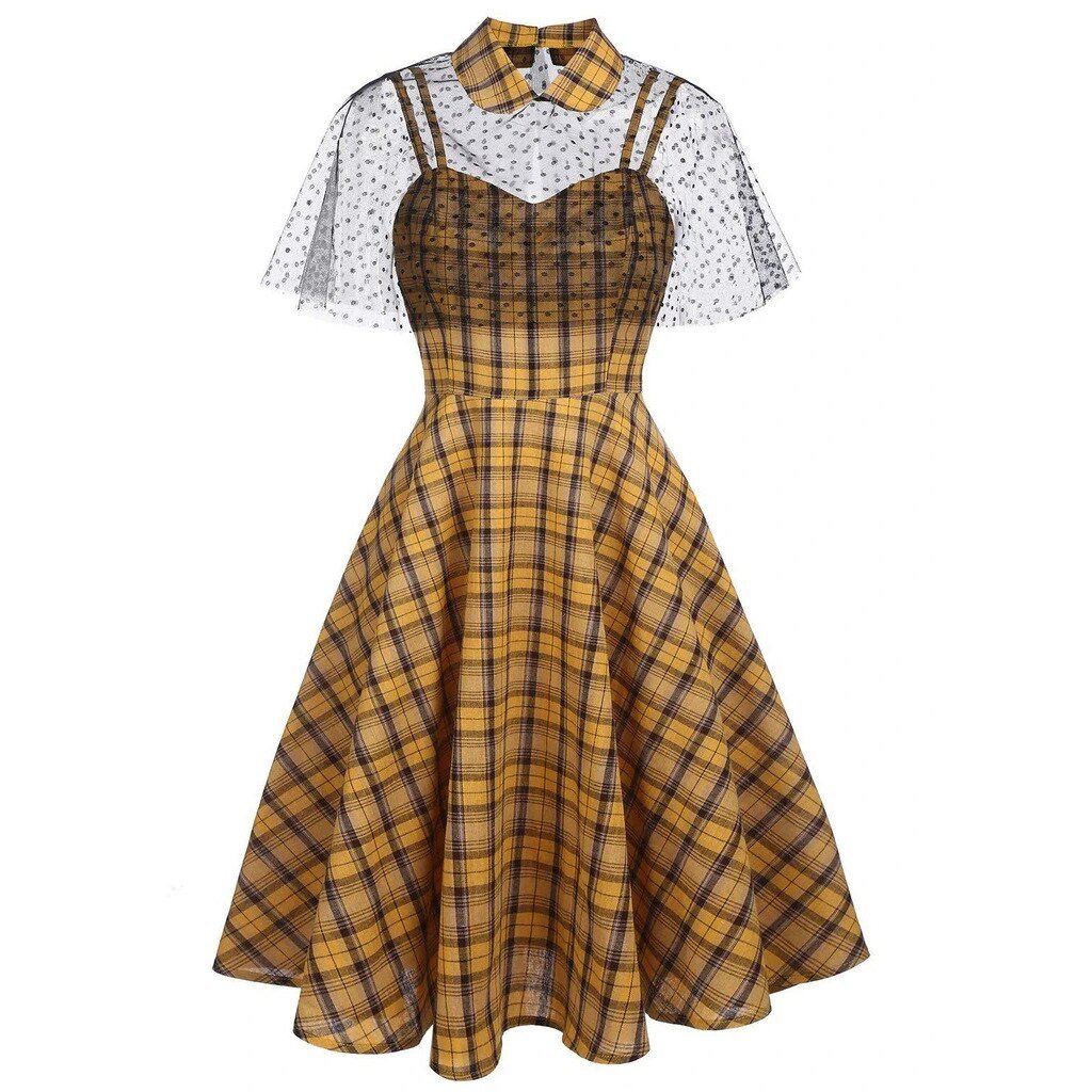 Vintage Plaid Dress With Veil