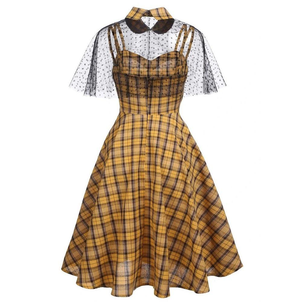 Vintage Plaid Dress With Veil