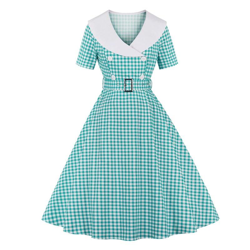 Turquoise Check Vintage Dress