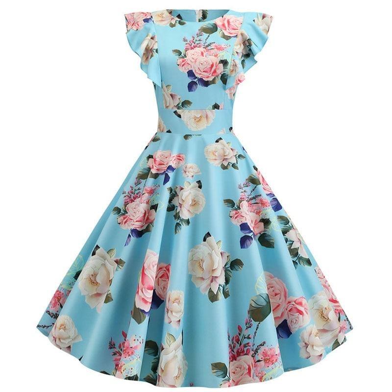 Blue Vintage Chic Retro Dress