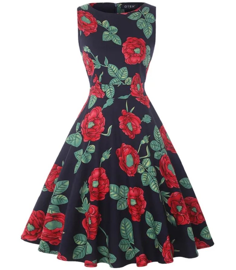 Dress Vintage Chic Retro Navy Flowers