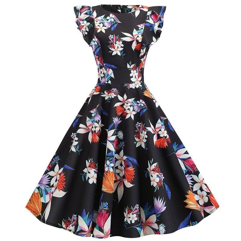 Vintage Chic Retro Black Floral Dress