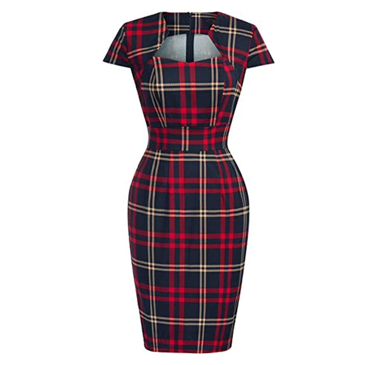 Checkered Square Neck Vintage Dress