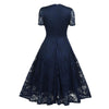 Navy Lace V-Neck Vintage Dress