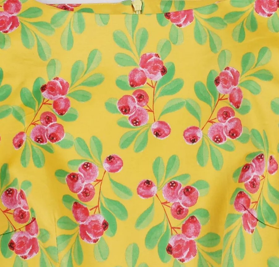 Yellow Floral Round Neck Vintage Dress